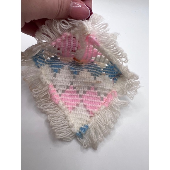 Vintage Barbie Doll Sized Pink Blue White Crochet Poncho Made In Hong Kong 70s - Picture 3 of 6